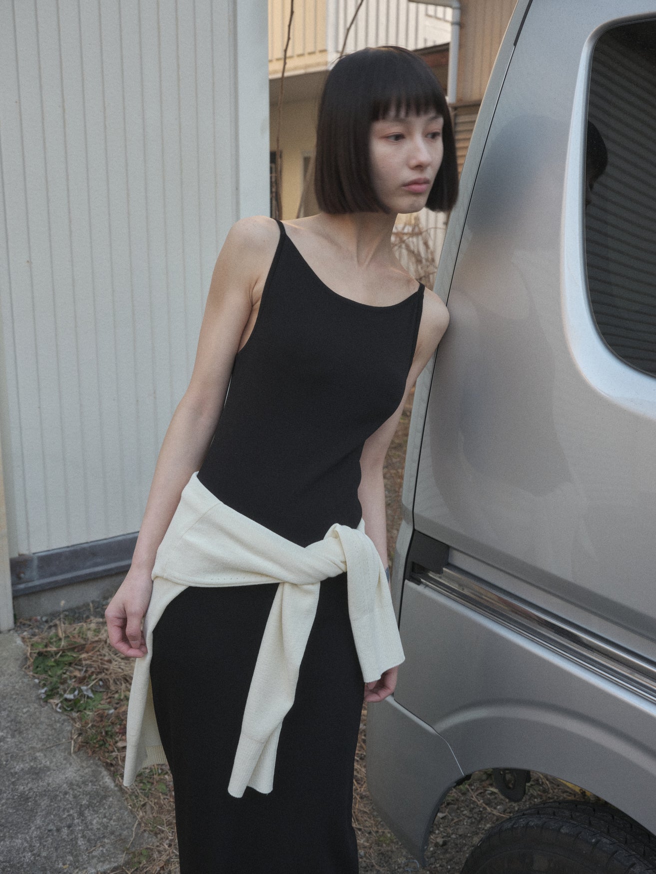 ニットスクエアーネックノースリーブワンピース