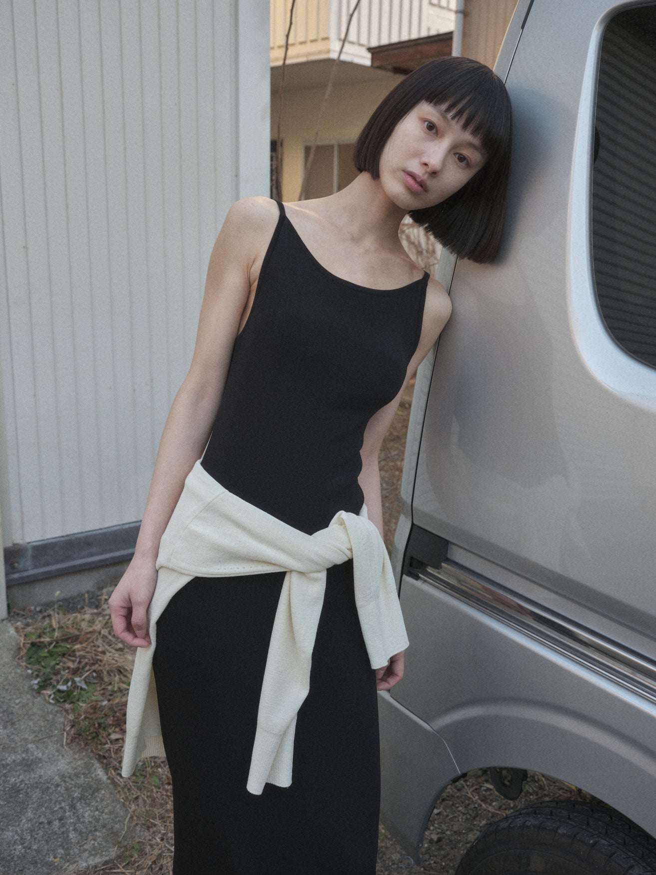 ニットスクエアーネックノースリーブワンピース