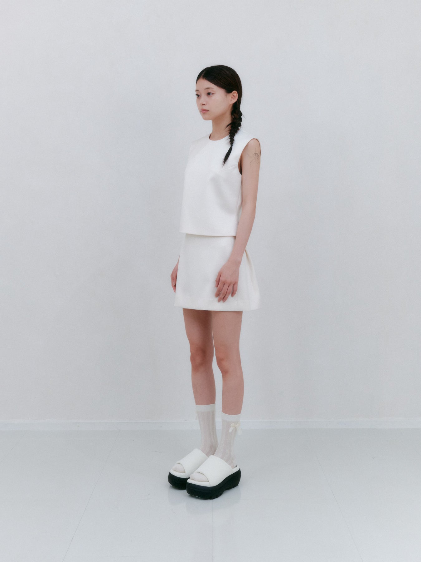 リボンデティールサテンミニスカート