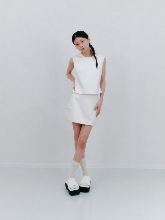 リボンデティールサテンミニスカート